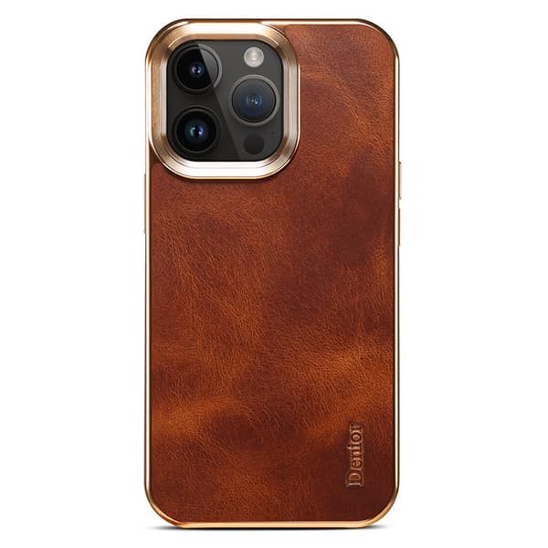 DENIOR Mobilskal till iPhone 15 Pro Max i äkta läder och PC - Brun