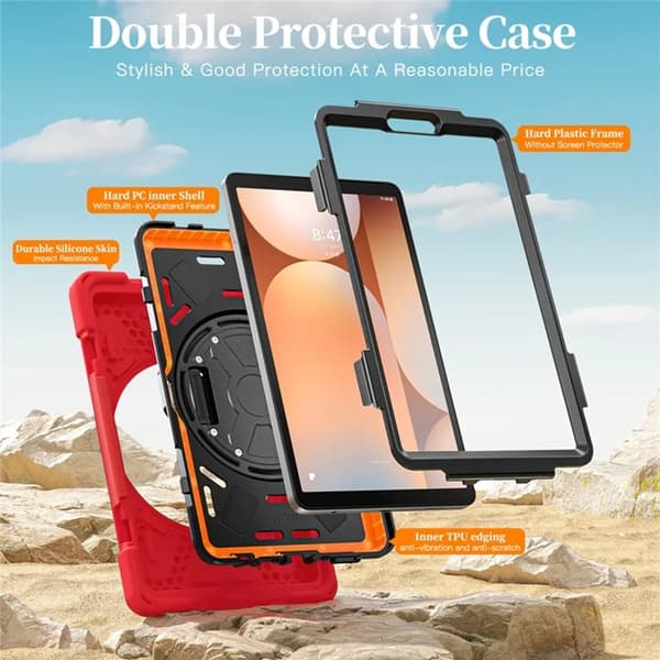 Mobilskal till Galaxy Tab A11 Kickstand Silikon Axelrem Röd