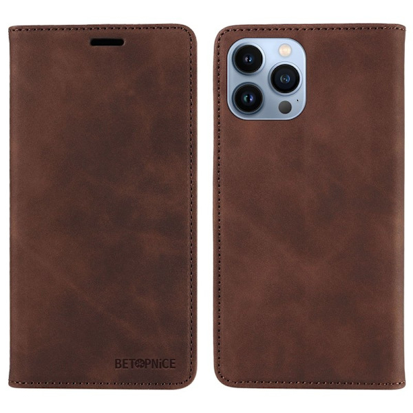 BETOPNICE 003 iPhone 12 Pro Max Plånboksfodral Konstläder - Brun