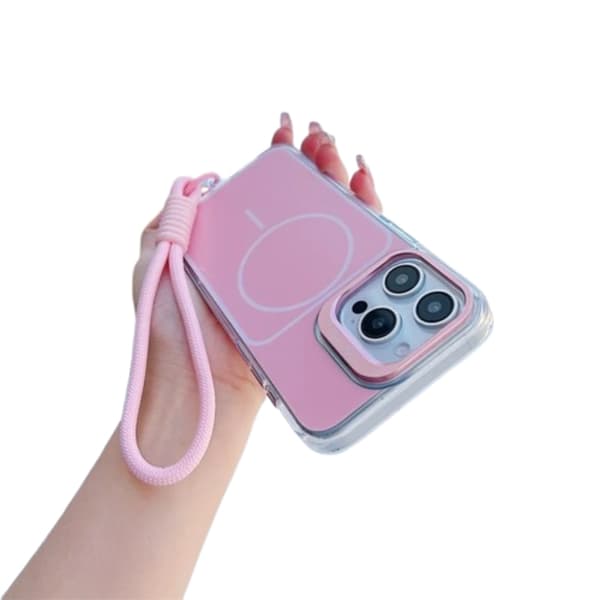 Mobilskal till iPhone 15 Pro Max MagSafe Lens Kickstand med Handrem - Rosa Rosa