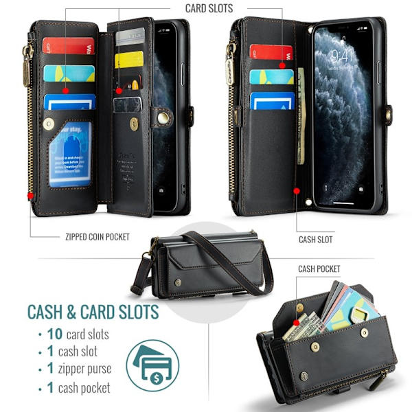 CASEME Plånboksfodral Konstläder för iPhone 11 Pro Max - Svart