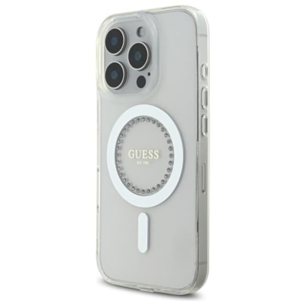 Guess Mobilskal till iPhone 16 Pro Max MagSafe IML Rhinestones - Vit Vit