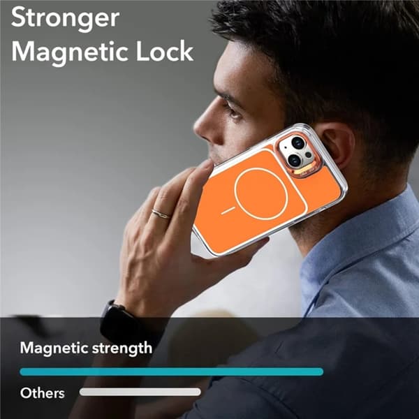 Mobilskal till iPhone 15 MagSafe Lens Kickstand med Handrem - Orange Orange