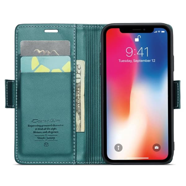 CASEME RFID-Skydd Plånboksfodral Konstläder för iPhone XS - Grön