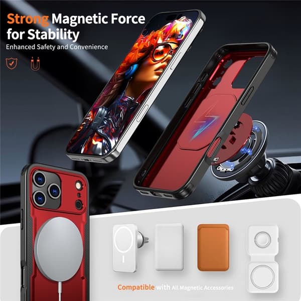 Mobilskal till iPhone 17 Pro MagSafe TPU+PC Kickstand - Röd Röd