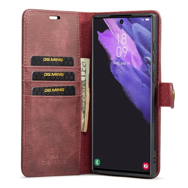 DG.MING Samsung Galaxy S25 Ultra Plånboksfodral Äkta läder Röd