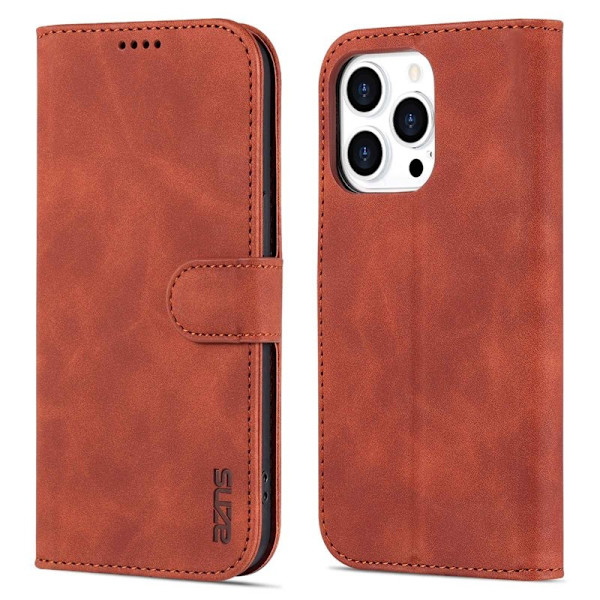 AZNS iPhone 14 Pro Plånboksfodral Konstläder - Stöttålig - Brun