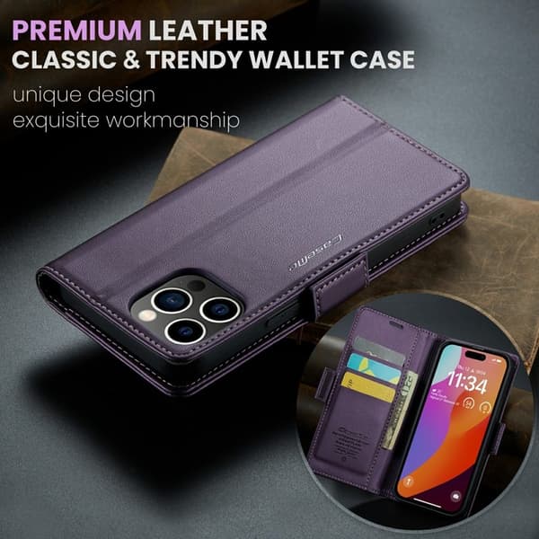 CASEME Plånboksfodral Konstläder för iPhone 16 Pro Max - Lila
