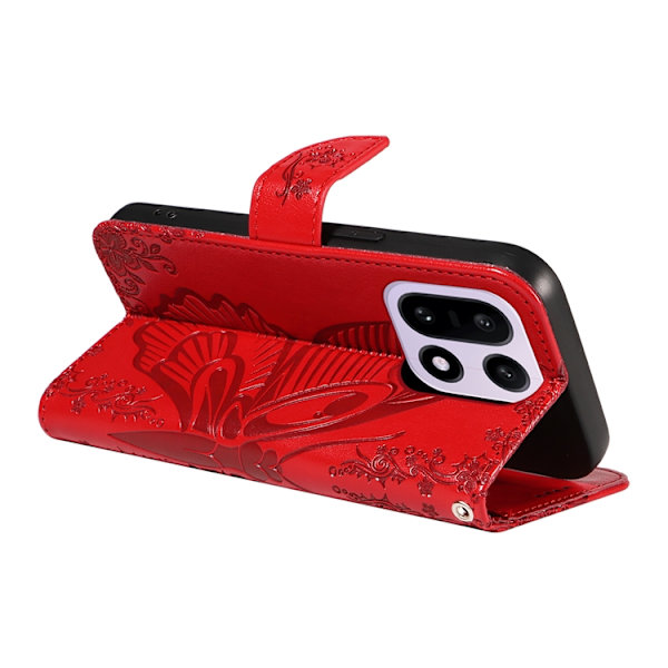OnePlus 15 5G Plånboksfodral Butterfly Pattern Konstläder Röd