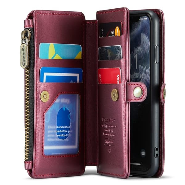 CASEME Plånboksfodral Konstläder till iPhone 11 Pro - Vinröd
