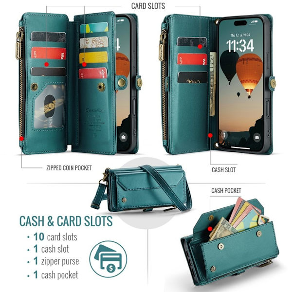 CASEME Plånboksfodral Konstläder för iPhone 17 Pro Max - Grön
