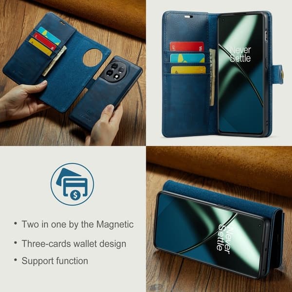 DG.MING OnePlus 11 5G Äkta Läder Plånboksfodral Detachable Magnet Blå