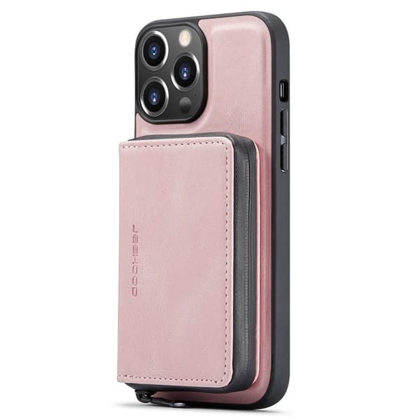 JEEHOOD Mobilskal till iPhone 14 Pro Max KonstLäder Zipper Wallet Rosa