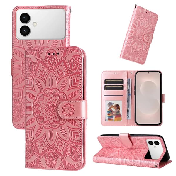Galaxy S26 Edge Plånboksfodral Sunflower Imprint Konstläder - Rosa Rosa