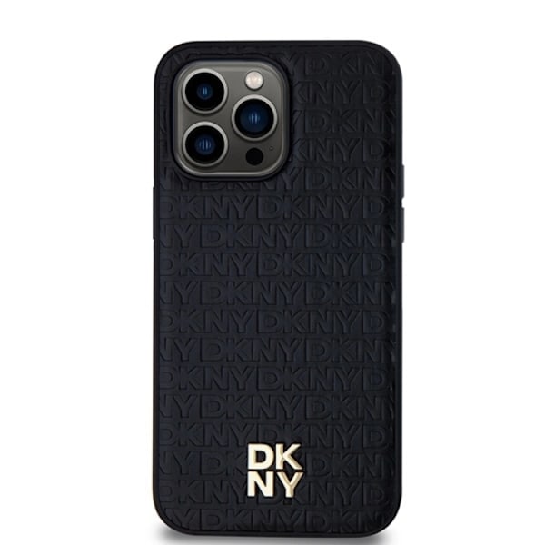 DKNY iPhone 14 Pro Max Mobilskal Magsafe Läder Pattern Metal Logo Svart