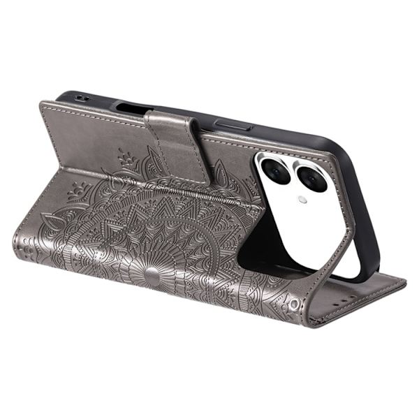 Galaxy S26 Edge Plånboksfodral Imprinted Totem Läder - Grå Grå