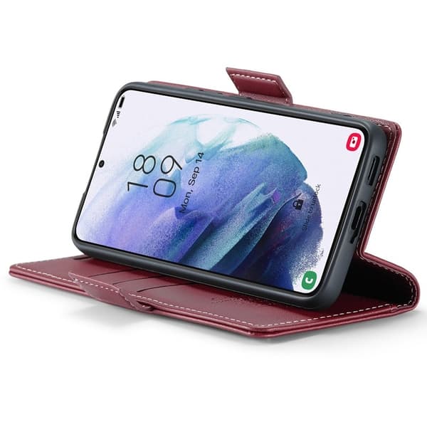 CASEME Plånboksfodral Konstläder för Samsung Galaxy S21 5G/4G - Röd