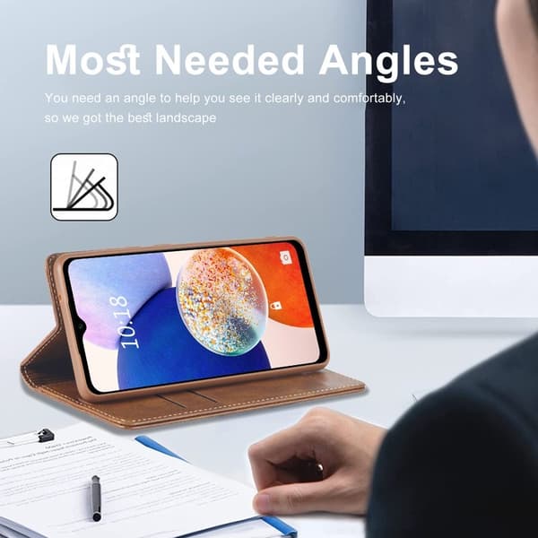 LC.IMEEKE Samsung Galaxy A14 Plånboksfodral Konstläder - Brun