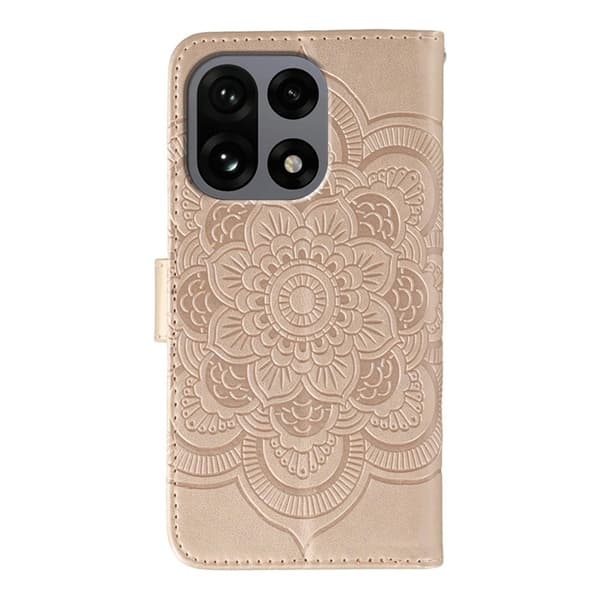 OnePlus 15 Konstläder Plånboksfodral Mandala Imprint Rhinestone Roséguld