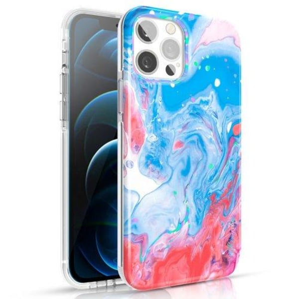 Kingxbar Watercolor Case iPhone 12 Pro Max - Blå / Pink Blue