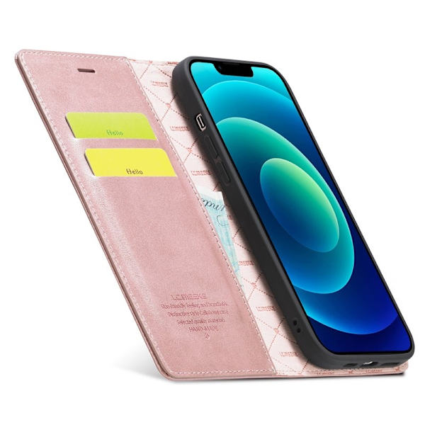 LC.IMEEKE iPhone 15 Plus Plånboksfodral Konstläder- Roséguld
