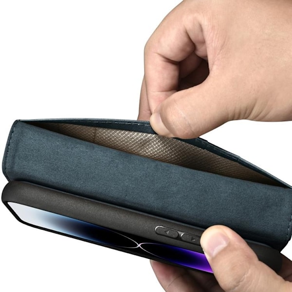 iCarer iPhone 14 Pro Max Plånboksfodral Äkta Läder 2in1 Anti-RFID - Blå