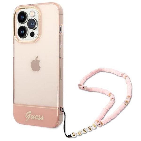 GUESS iPhone 14 Pro Max Skal Translucent Pearl Strap - Rosa Rosa
