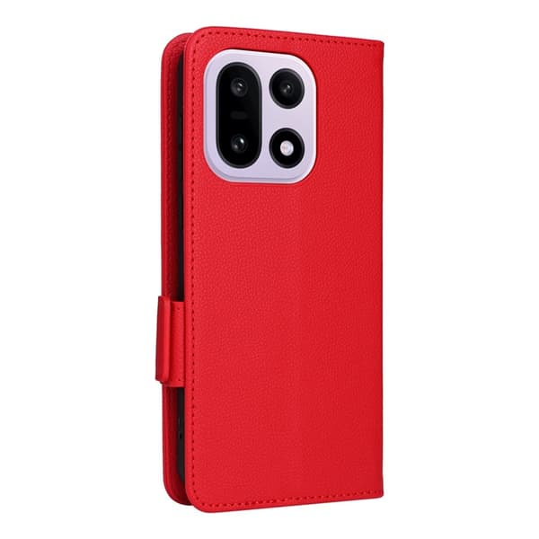 OnePlus 15 5G Plånboksfodral Litchi Texture Konstläder Röd