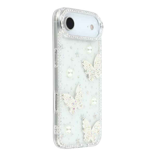 Mobilskal till iPhone Air Rhinestone Edge Pearl Butterfly Transparent