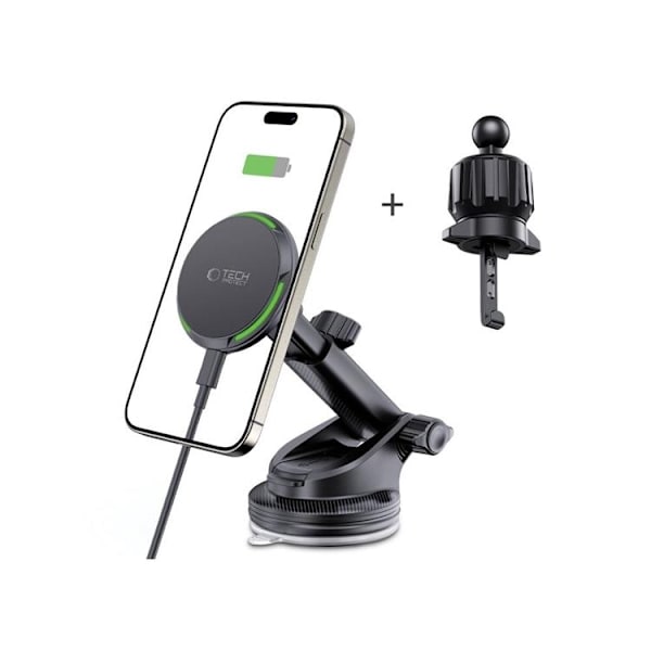 Tech-Protect Magsafe Bilholder & Trådløs Oplader - Sort Svart