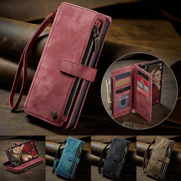 CASEME Konstläder Plånboksfodral för Samsung Galaxy S25 FE med rem - Röd