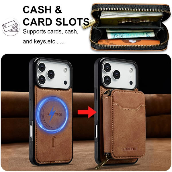LC.IMEEKE L6 iPhone 17 Pro Plånboksfodral Konstläder - Brun