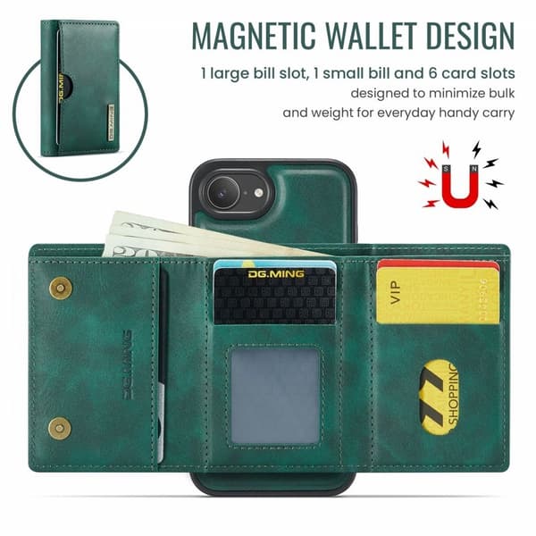 DG.MING M6 Series Mobilskal till iPhone 16e Magnetiskt Plånboksfodral Grön