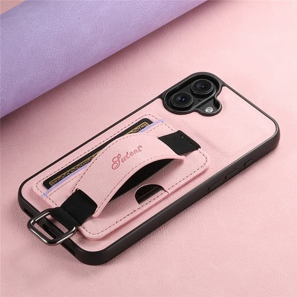 SUTENI Mobilskal till iPhone 16 Plus Litchi Texture - Rosa Rosa