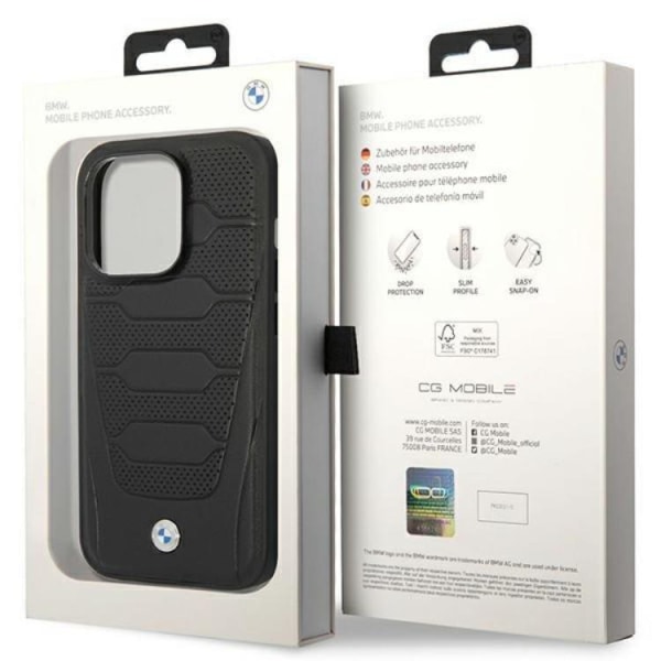 BMW iPhone 14 Pro -mobiilikotelo Magsafe-nahkaistuinten kuviointi - musta