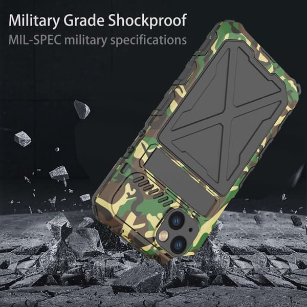 R-JUST Mobilskal till iPhone 14 Plus Silikon Metall Stötabsorberande Kamouflage