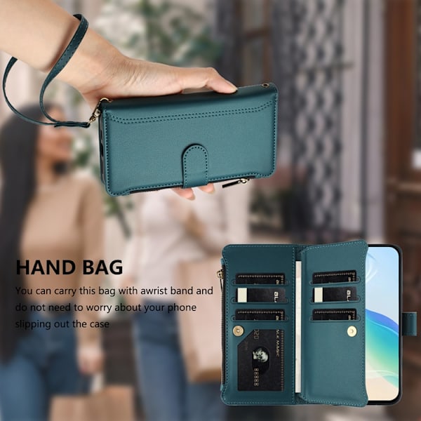 OnePlus 15 5G Plånboksfodral Zipper Konstläder Grön