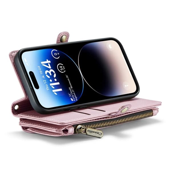 CASEME Plånboksfodral Konstläder för iPhone 14 Pro med kortfack - Rosa