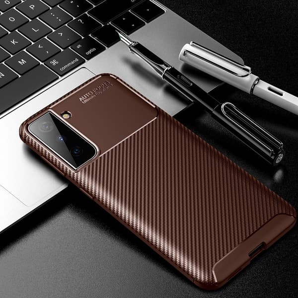 Kulfiber Mobilcover til Samsung Galaxy S21 Plus - Brun Brown