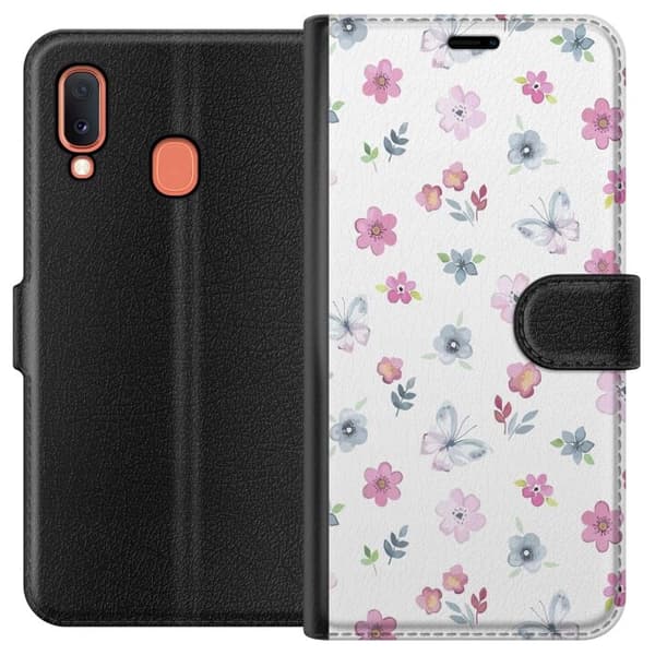 Plånboksfodral till Samsung Galaxy A20e med Blommor och fjärillar