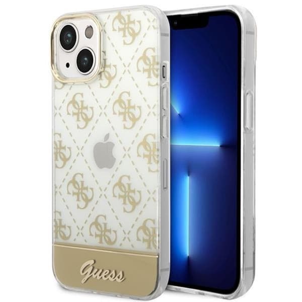 GUESS iPhone 14 Plus Kuori 4G Pattern Script - Kulta Guld