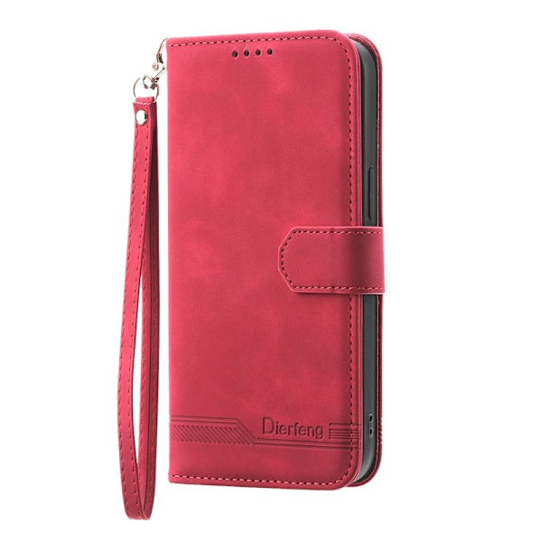 DIERFENG DF-03 iPhone 17 Plånboksfodral Lines Imprint Konstläder - Röd