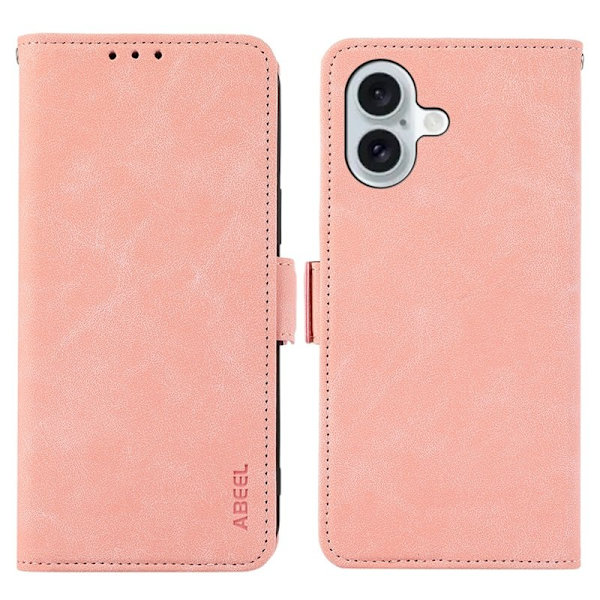 ABEEL iPhone 16 Plånboksfodral Konstläder RFID-Skydd Kortfickor Rosa