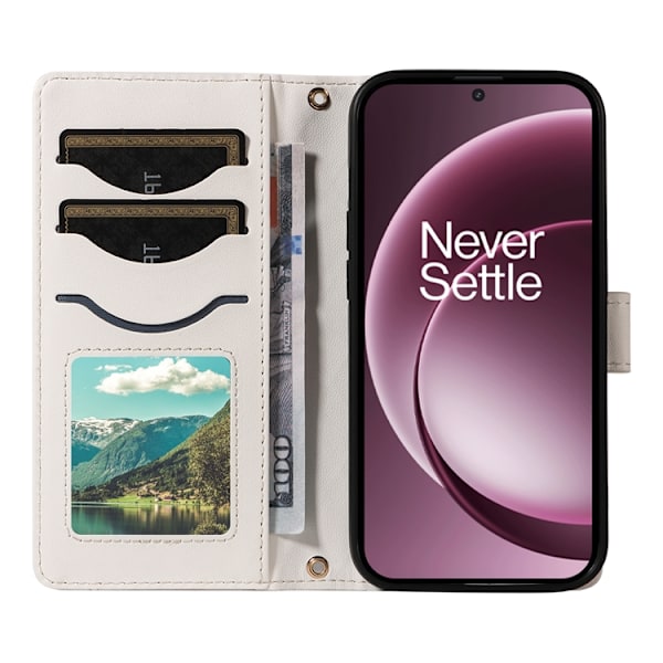 OnePlus 15 5G Plånboksfodral Rhombus Konstläder Vit