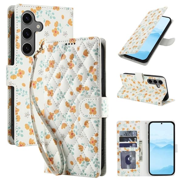 Samsung Galaxy S26 Plus Plånboksfodral Rhombic Blommönster Konstläder - A3