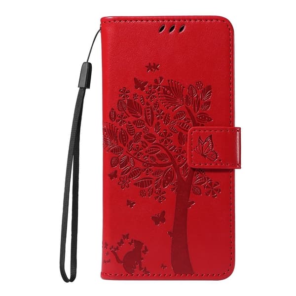 Samsung Galaxy S26 / S26 Pro Plånboksfodral Konstläder Kattträd - Röd