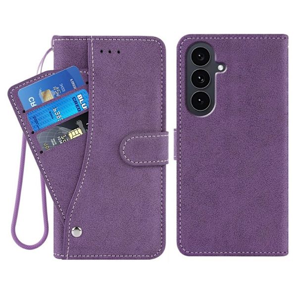 Samsung Galaxy S26 Plus Plånboksfodral Retro Konstläder - Lila