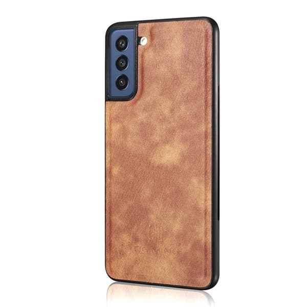 DG.MING Samsung Galaxy S21 FE 2-i-1 Äkta Läder Plånboksfodral Ställ - Brun