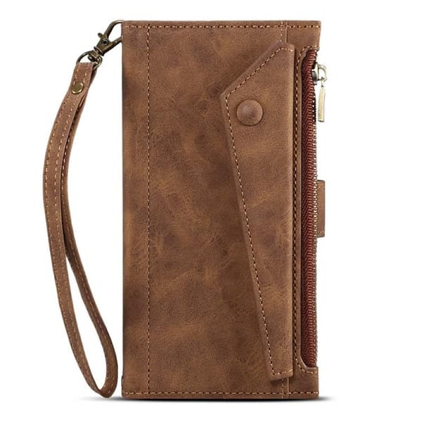 iPhone 14 Pro Max Pungeetui Flap Zipper Strap - Brun Brun