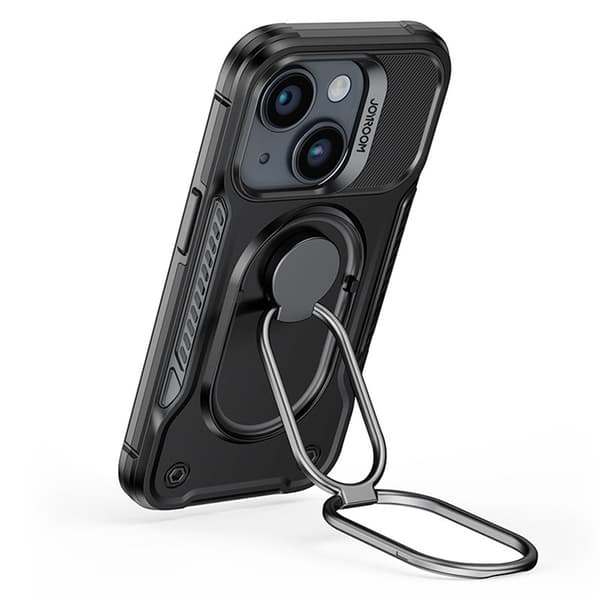 Joyroom iPhone 14 Kuori Renkaanpidike Dual Hinge - Musta Black